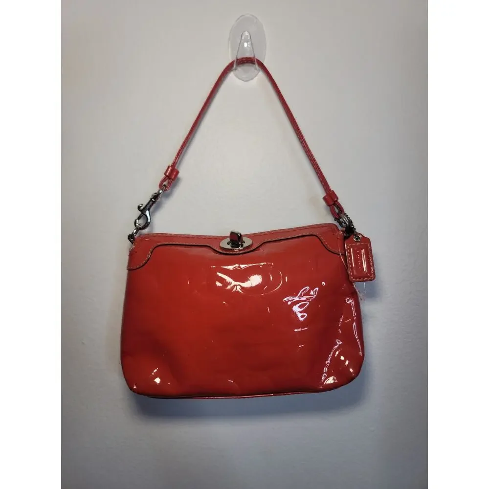 Coach Turnlock Wristlet Patent Leather Red Orange